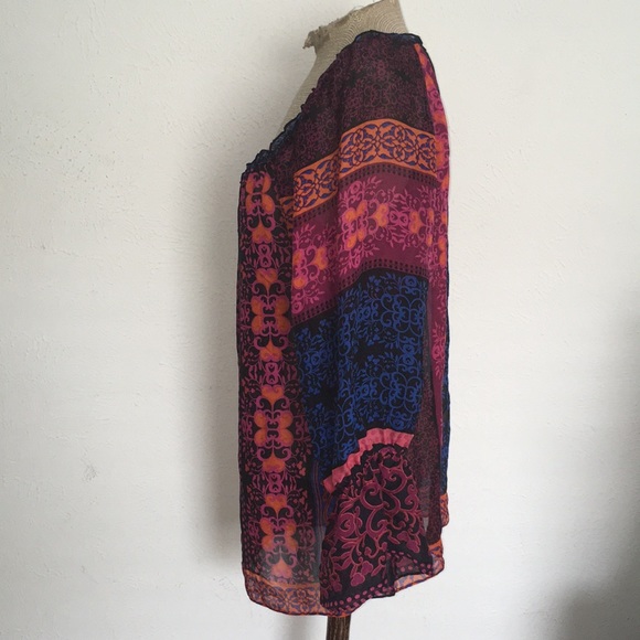 VTG Y2k BOB HALE 100% Silk Printed Sheer blouse Sz M - Picture 3 of 7